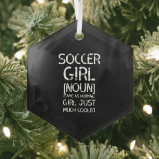 サッカーの女カッコいい子 ガラスオーナメント