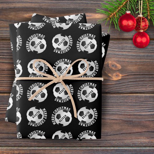 サッカーの子供たちがスポーツをメリークリスマスに命名 ラッピングペーパーシート