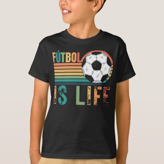 サッカーの子供Tシャツ、レトロスタイルFutbol IS life Tシャツ (正面)