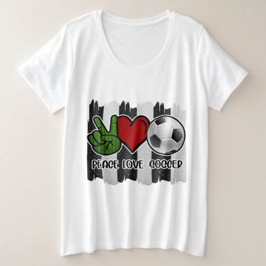 サッカーの平和と愛 プラスサイズTシャツ (デザイン正面)