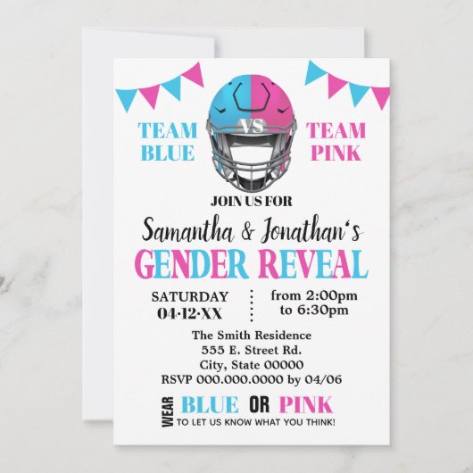 サッカーの性別はピンクまたは青のシャワーを浴びる 招待状 (正面)