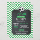 サッカーの招待のパーティーの誕生日のスポーツの緑のフットボール 招待状 (正面/裏面)