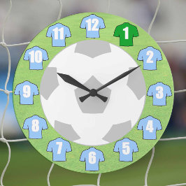 サッカーの時計-スカイブルーシャツ付き ラージ壁時計