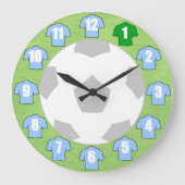 サッカーの時計-スカイブルーシャツ付き ラージ壁時計 (正面)