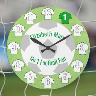 サッカーの時計-白シャツ ラージ壁時計