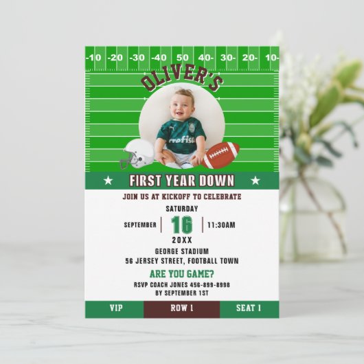 サッカーの最初の年を下る1st最初の誕生日写真 招待状 (スタンド正面)