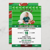 サッカーの最初の年を下る1st最初の誕生日写真 招待状 (正面/裏面)