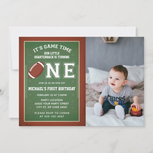 サッカーの最初の誕生日写真 招待状 (正面)