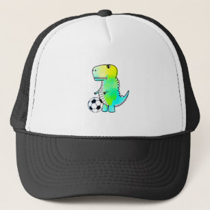 サッカーの水彩が大好きかわいい恐竜 キャップ