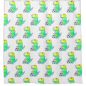 サッカーの水彩が大好きかわいい恐竜 シャワーカーテン (正面)