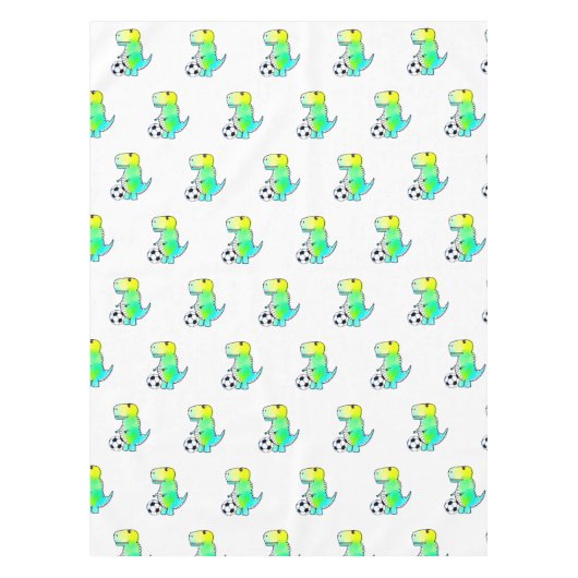 サッカーの水彩が大好きかわいい恐竜 テーブルクロス (正面)