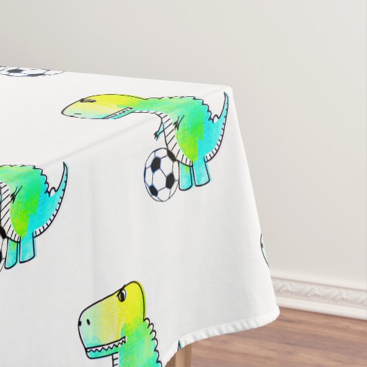 サッカーの水彩が大好きかわいい恐竜 テーブルクロス (インサイチュ)