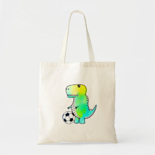 サッカーの水彩が大好きかわいい恐竜 トートバッグ