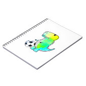 サッカーの水彩が大好きかわいい恐竜 ノートブック (左側)