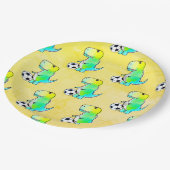 サッカーの水彩が大好きかわいい恐竜 ペーパープレート (アングル)