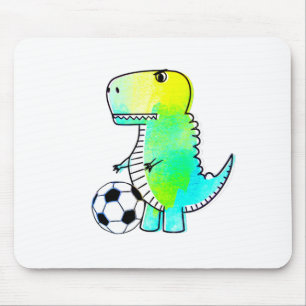 サッカーの水彩が大好きかわいい恐竜 マウスパッド