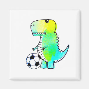 サッカーの水彩が大好きかわいい恐竜 マグネット