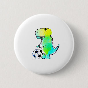 サッカーの水彩が大好きかわいい恐竜 缶バッジ