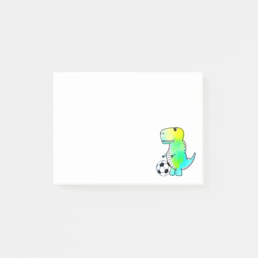 サッカーの水彩を愛するかわいい恐竜ポストイットノート ポストイット (正面)