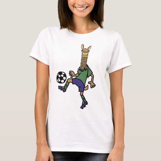 サッカーの漫画を遊んでいるおもしろいなラマ Tシャツ (正面)