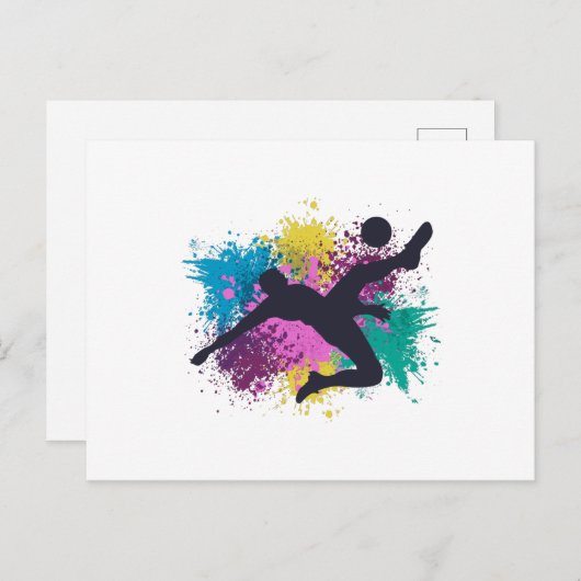 サッカーの火照り色のスプラッシュ ポストカード (正面/裏面)