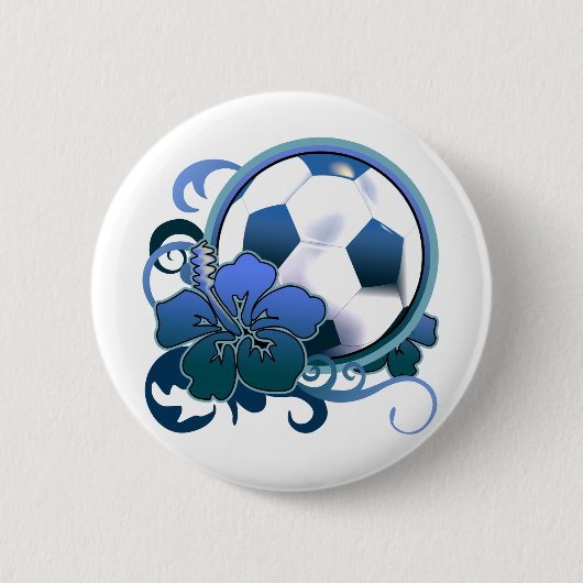 サッカーの熱帯花の青ボタン 缶バッジ (正面)