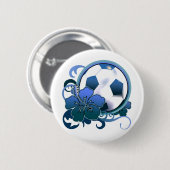 サッカーの熱帯花の青ボタン 缶バッジ (正面&裏面)