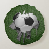 サッカーの白い枕を引き裂く ラウンドクッション (裏面)