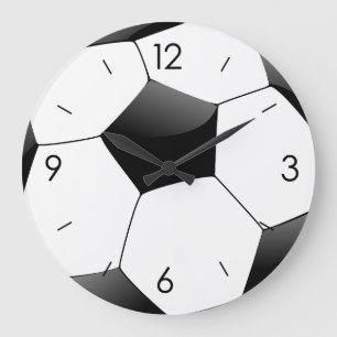 サッカーの白と黒のサッカーラウンド ラージ壁時計