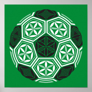 サッカーの神聖な幾何学グリーン ポスター