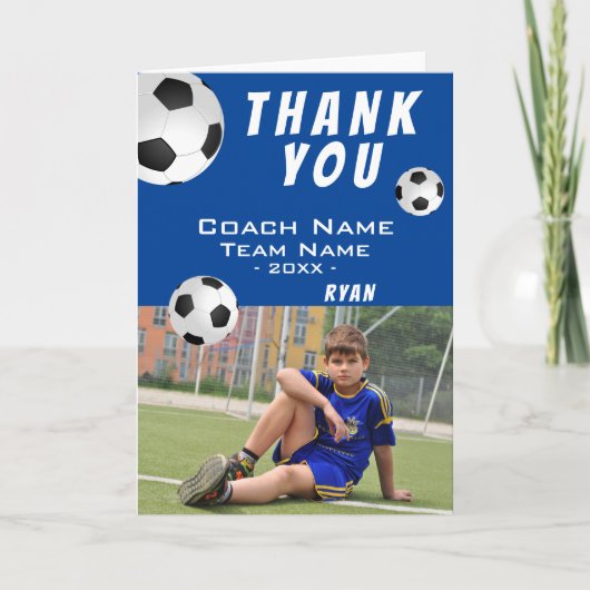 サッカーの笛ありがとうコーチのフォトカード サンキューカード (正面)