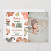 サッカーの第1バースデーボーイズ水彩 招待状 (正面)