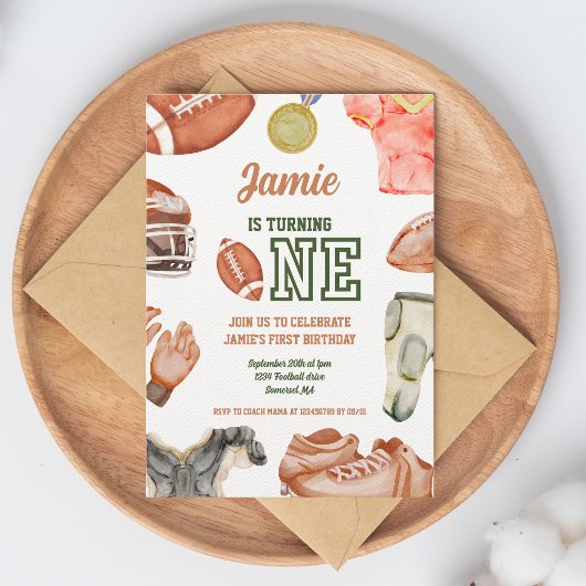 サッカーの第1バースデーボーイズ水彩 招待状