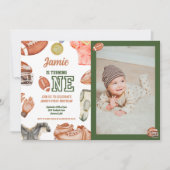 サッカーの第1バースデーボーイズ水彩 招待状 (正面)