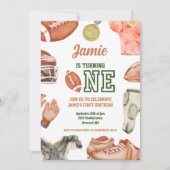 サッカーの第1バースデーボーイズ水彩 招待状 (正面)