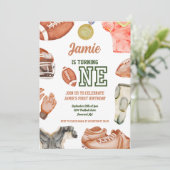 サッカーの第1バースデーボーイズ水彩 招待状 (スタンド正面)