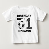 サッカーの第1誕生日パーティー ベビーTシャツ (正面)