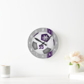 サッカーの紫色のグレーチームストライプ色 ラウンド壁時計 (ホーム)