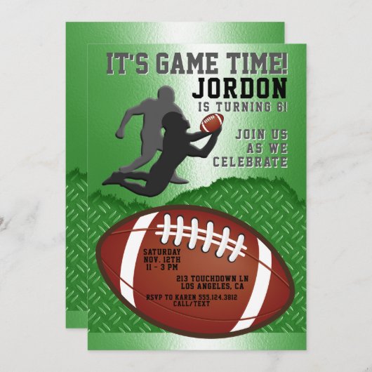 サッカーの試合のタイムバースデーパーティーの招待 招待状 (正面/裏面)