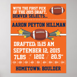 サッカーの誕生のお知らせ – オレンジ&ブルー ポスター