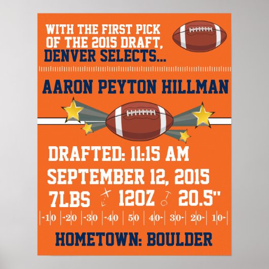 サッカーの誕生のお知らせ – オレンジ&ブルー ポスター (正面)