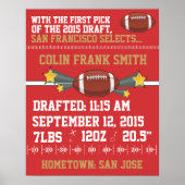 サッカーの誕生のお知らせ – 赤と金ゴールド ポスター (正面)