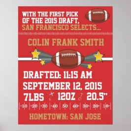 サッカーの誕生のお知らせ – 赤と金ゴールド ポスター