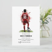 サッカーの誕生日おめでとう(赤いジャージの少年、後ろ姿) 招待状 (スタンド正面)