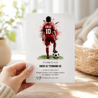 サッカーの誕生日おめでとう（赤いジャージの少年、後ろ姿） 招待状