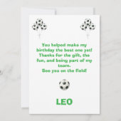 サッカーの誕生日お礼カード 少年 | 編集可能 サンキューカード (裏面)