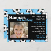 サッカーの誕生日のパーティの招待状の青 招待状 (正面/裏面)