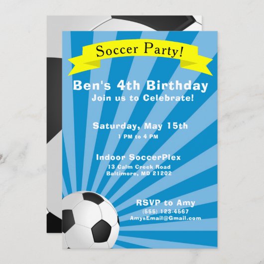 サッカーの誕生日のパーティの招待状 招待状 (正面/裏面)