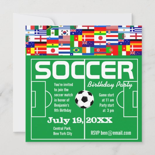 サッカーの誕生日テーマパーティーの招待状 招待状 (正面)
