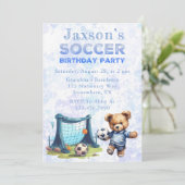 サッカーの誕生日パーティーでかわいいテディベア 招待状 (スタンド正面)